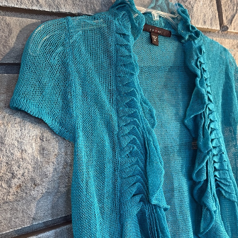Turquoise Ruffled Cardigan - Picture 4 of 8